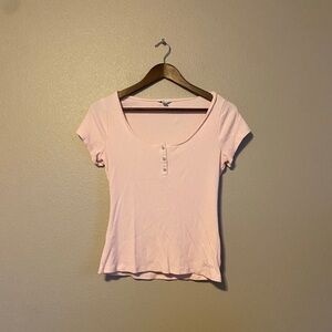 Guess Pink Ribbed Henley T-Shirt